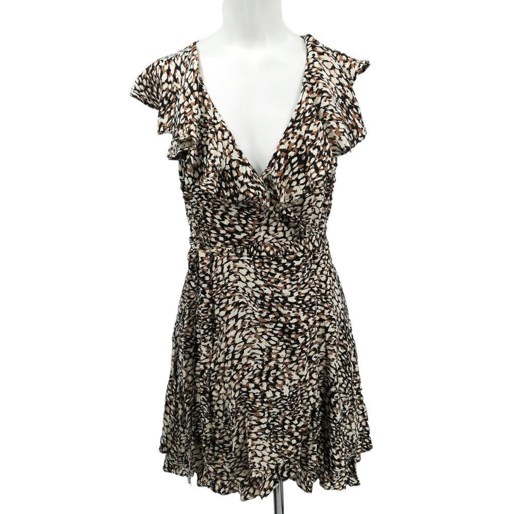 Free People Wrap Abstract Ruffle Dress Size S Anthropologie Leopard Surplice